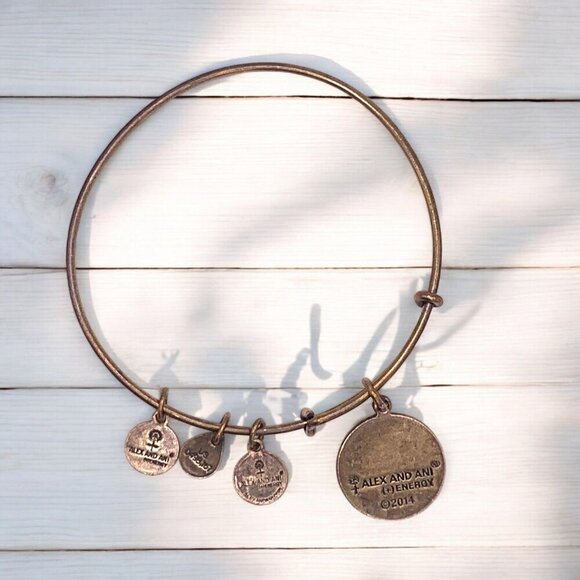 Alex & Ani Initial E Charm Bangle Bracelet Gold Finish Expandable - Picture 2 of 2